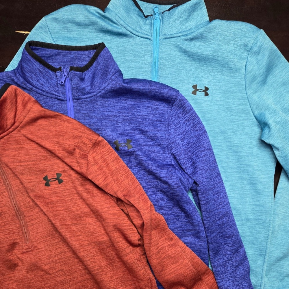 Under Armour Mens Quarter Zip Pullover Bundle Blue Orange Fleece SM 3PK